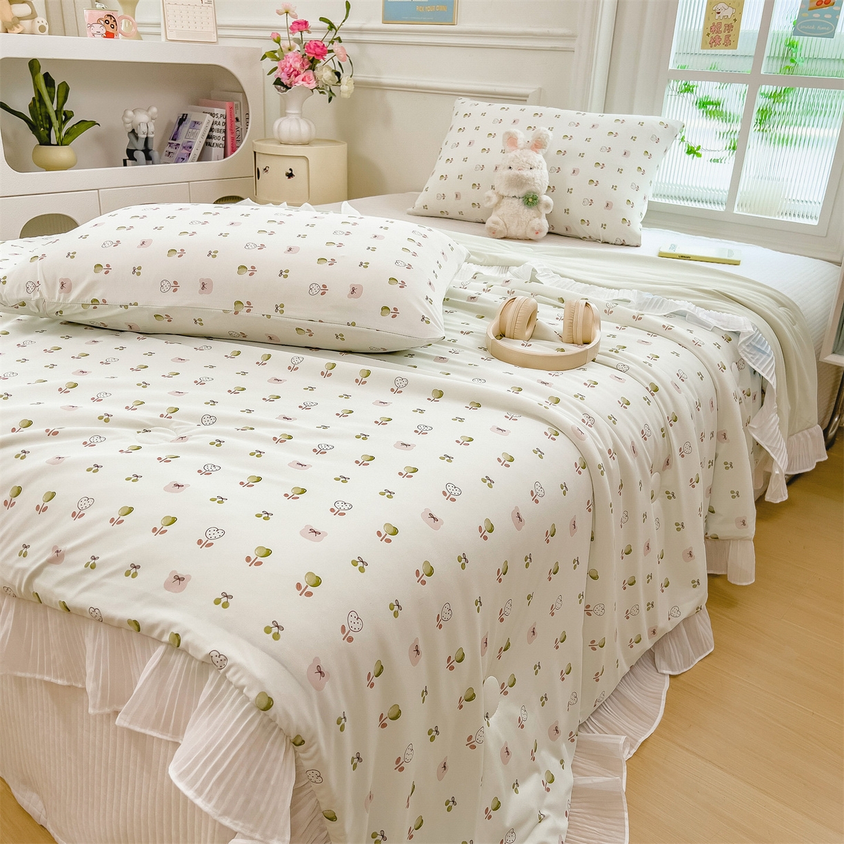 91家纺网 家纺一手货源 找家纺 兄弟坊 2026春夏新款小清新凉感韩版花边夏被夏凉被午睡被空调被 种子花园