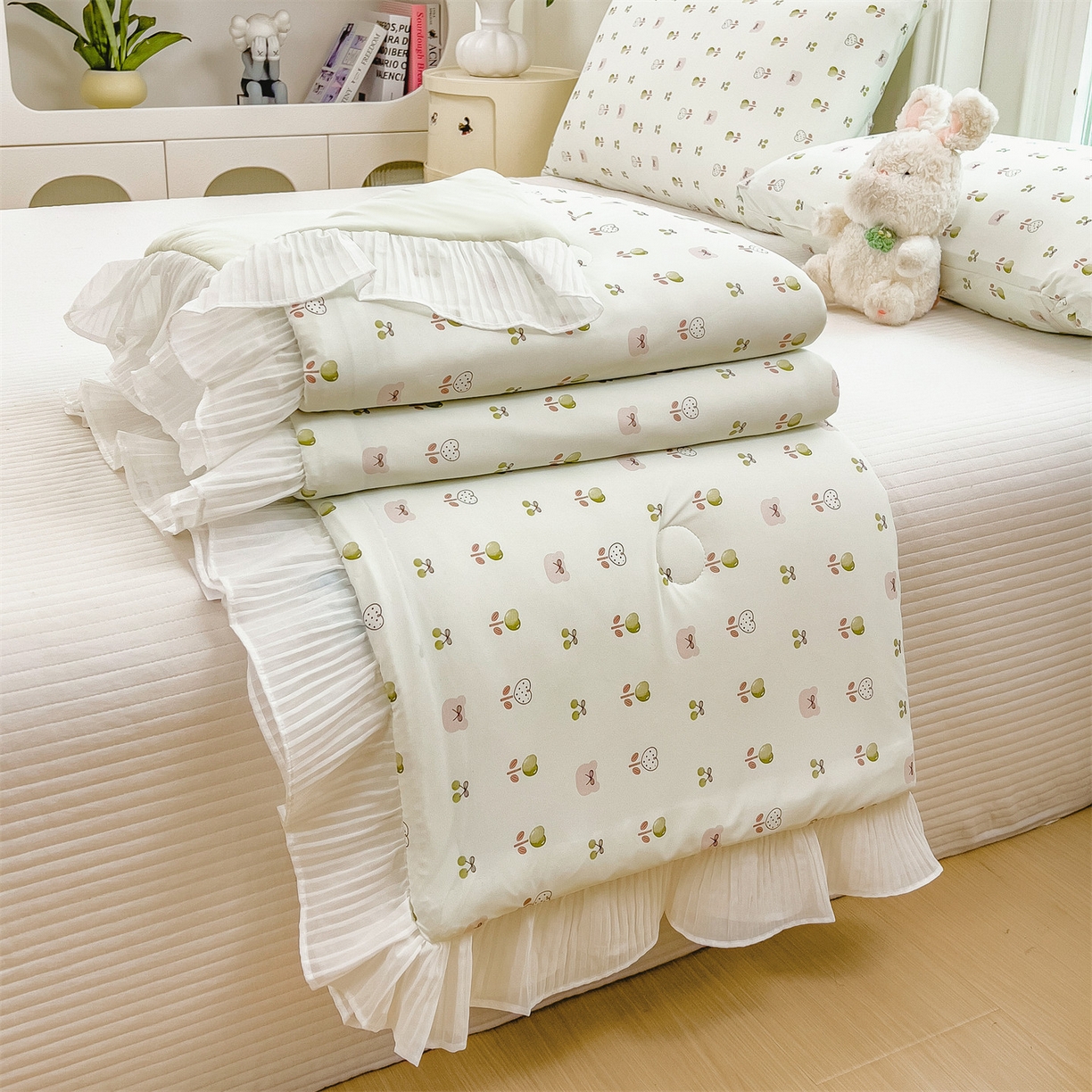 91家纺网 家纺一手货源 找家纺 兄弟坊 2026春夏新款小清新凉感韩版花边夏被夏凉被午睡被空调被 种子花园