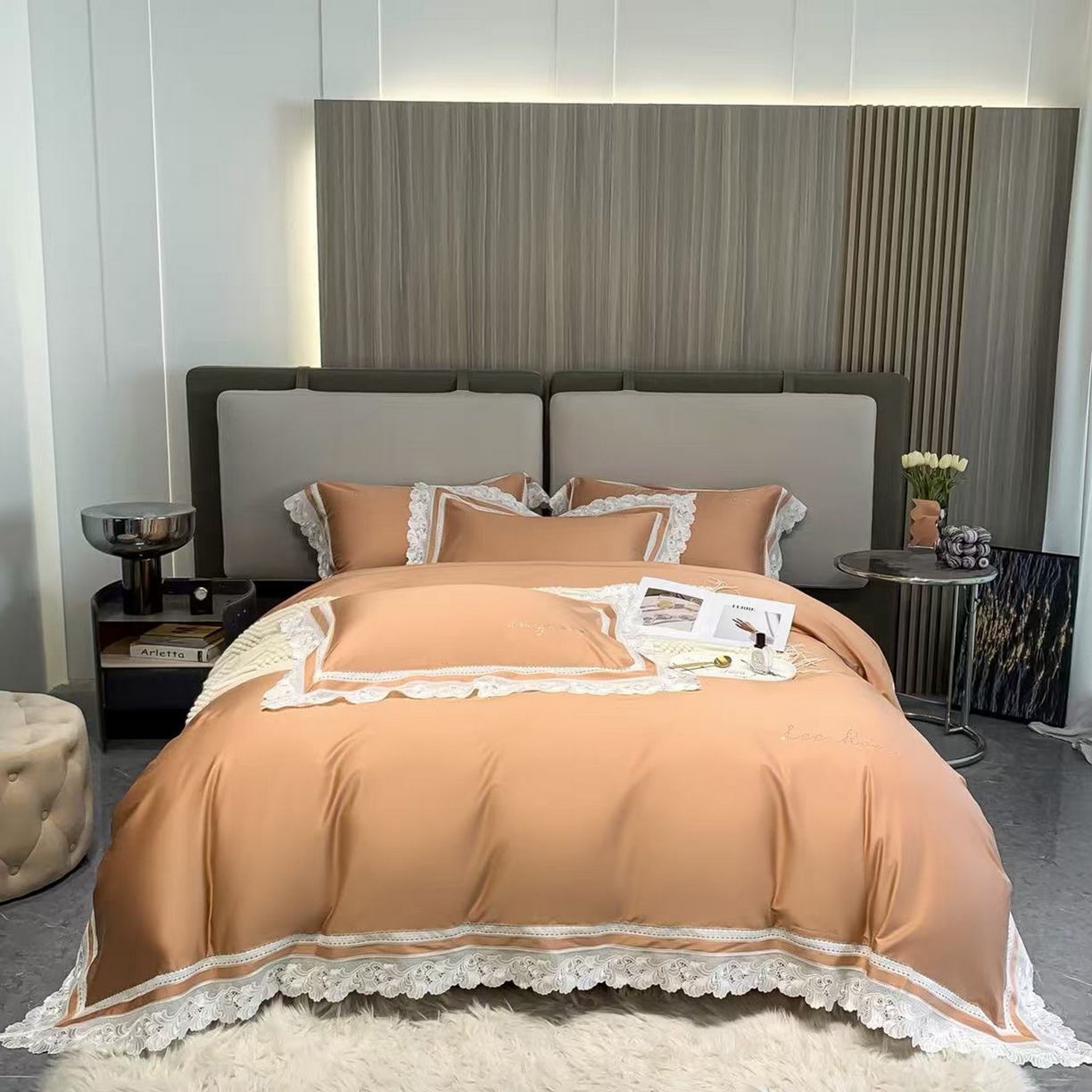 91家纺网 家纺一手货源 找家纺 （总）edra 2026新款纯棉长绒棉轻奢花边床盖款四件套-维多利亚