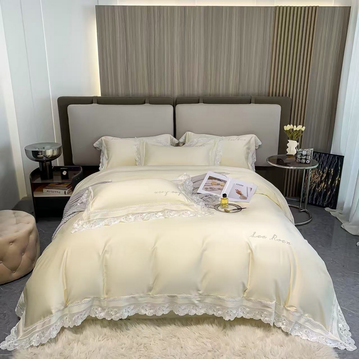 91家纺网 家纺一手货源 找家纺 （总）edra 2026新款纯棉长绒棉轻奢花边床盖款四件套-维多利亚