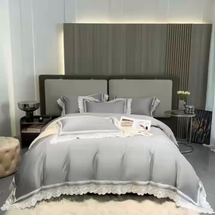 91家纺网 家纺一手货源 找家纺 edra 2026新款纯棉长绒棉轻奢花边床盖款四件套-维多利亚 维多利亚-灰