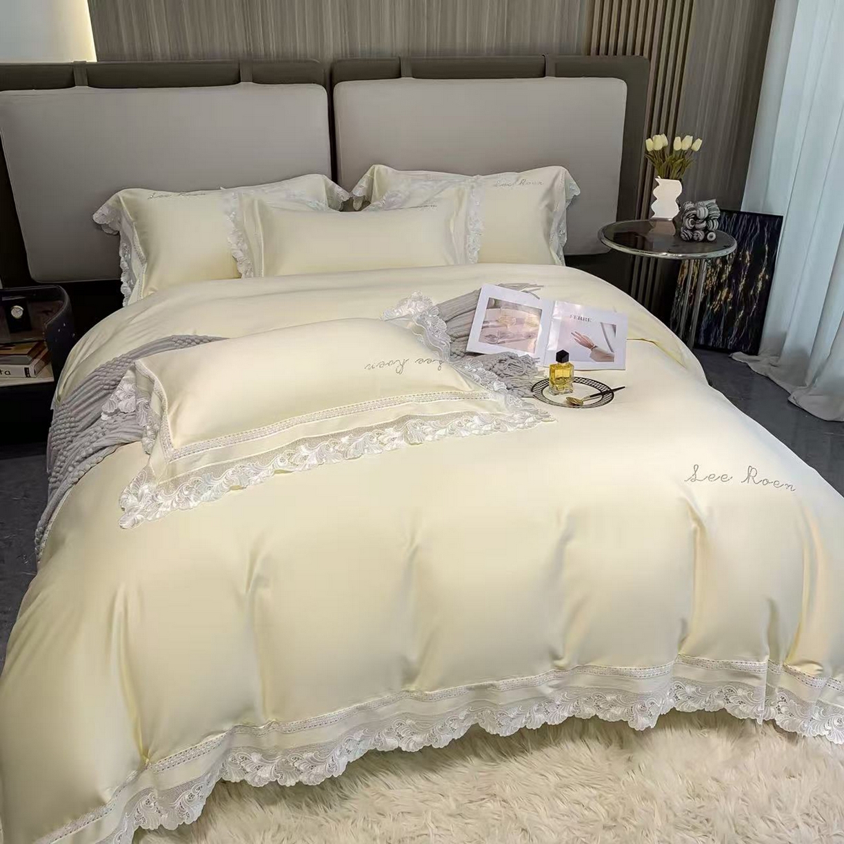 91家纺网 家纺一手货源 找家纺 edra 2026新款纯棉长绒棉轻奢花边床盖款四件套-维多利亚 维多利亚-奶白