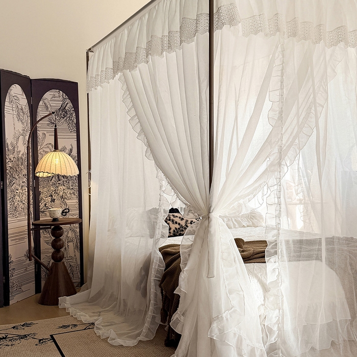 91家纺网 家纺一手货源 找家纺 都市缘蚊帐 2026新款906系列宝格丽多丽棉纱落地宫廷蚊帐 906宝格丽-云雾白