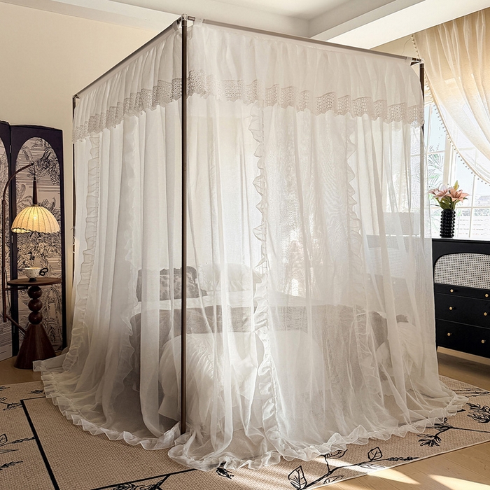 91家纺网 家纺一手货源 找家纺 都市缘蚊帐 2026新款906系列宝格丽多丽棉纱落地宫廷蚊帐 906宝格丽-云雾白