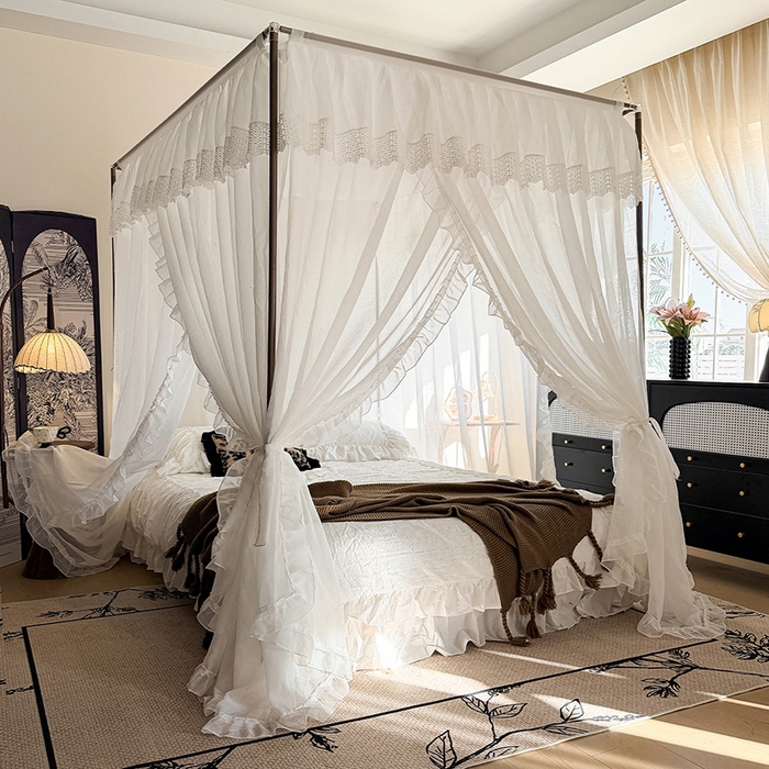 91家纺网 家纺一手货源 找家纺 都市缘蚊帐 2026新款906系列宝格丽多丽棉纱落地宫廷蚊帐 906宝格丽-云雾白