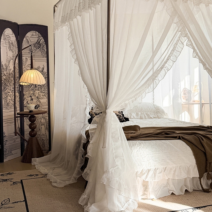 91家纺网 家纺一手货源 找家纺 都市缘蚊帐 2026新款906系列宝格丽多丽棉纱落地宫廷蚊帐 906宝格丽-云雾白