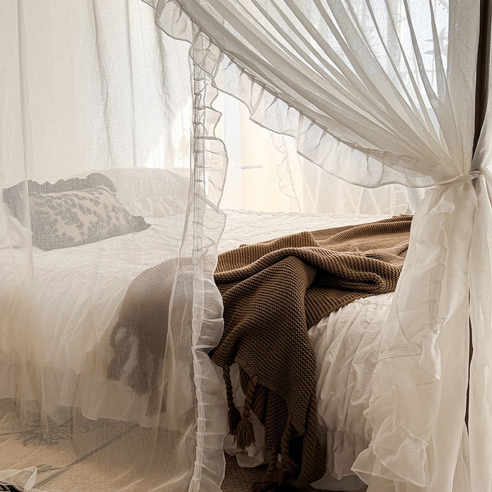 91家纺网 家纺一手货源 找家纺 都市缘蚊帐 2026新款906系列宝格丽多丽棉纱落地宫廷蚊帐 906宝格丽-云雾白