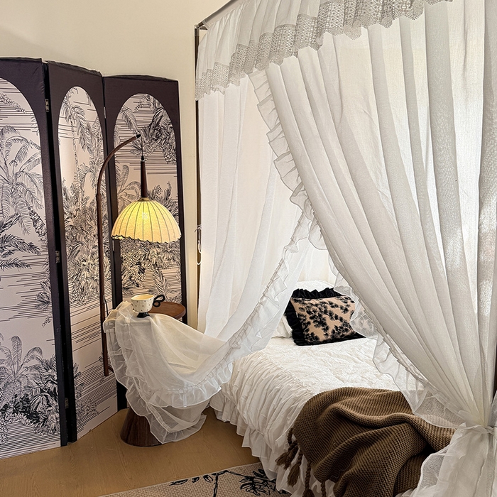 91家纺网 家纺一手货源 找家纺 都市缘蚊帐 2026新款906系列宝格丽多丽棉纱落地宫廷蚊帐 906宝格丽-云雾白