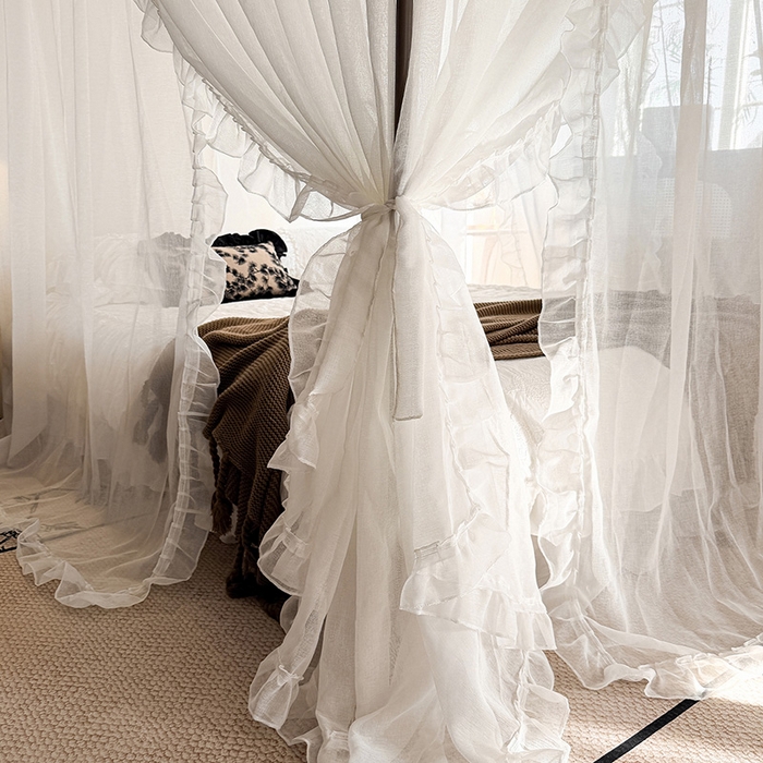 91家纺网 家纺一手货源 找家纺 都市缘蚊帐 2026新款906系列宝格丽多丽棉纱落地宫廷蚊帐 906宝格丽-云雾白