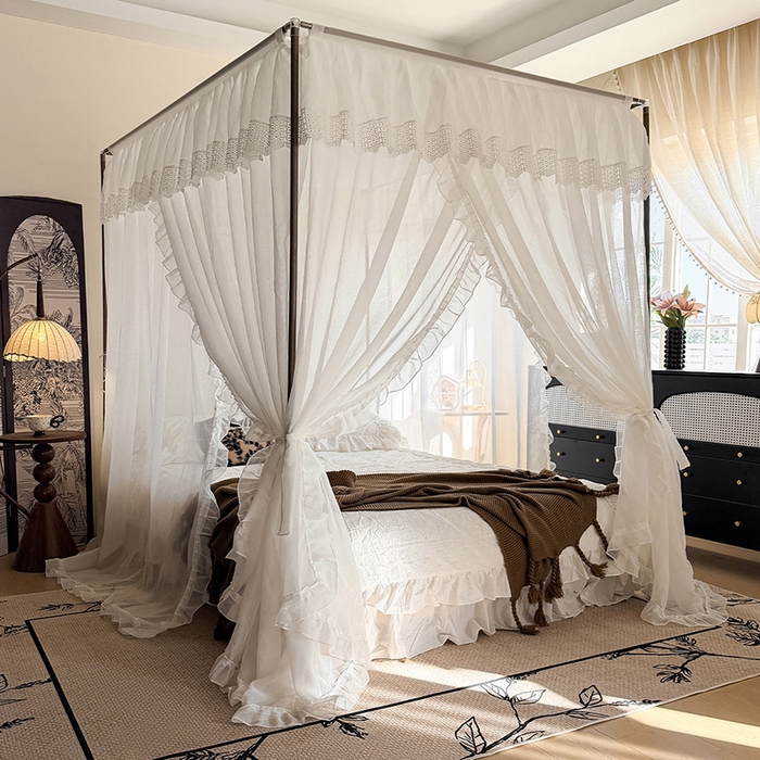 都市缘蚊帐 2026新款906系列宝格丽多丽棉纱落地宫廷蚊帐 906宝格丽-云雾白