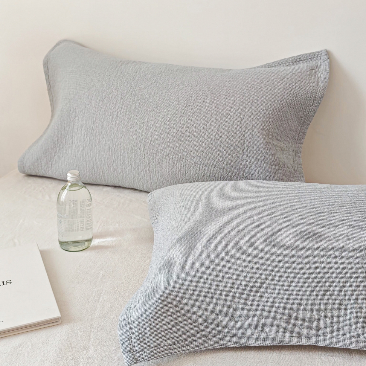 91家纺网 家纺一手货源 找家纺 沐瑟家纺 2026新款格子款枕巾垫巾 米格-浅蓝