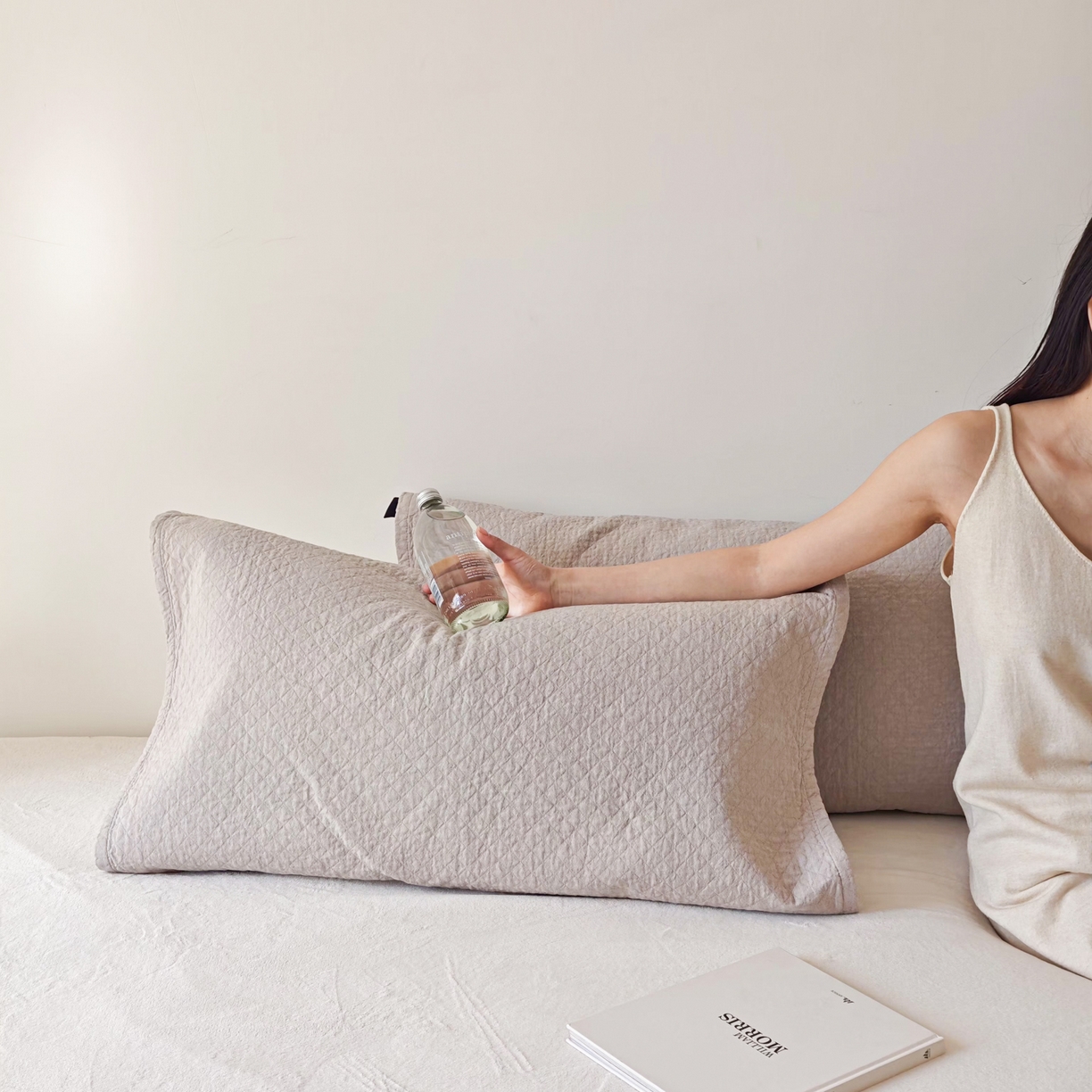 沐瑟家纺 2026新款格子款枕巾垫巾 素格-浅咖