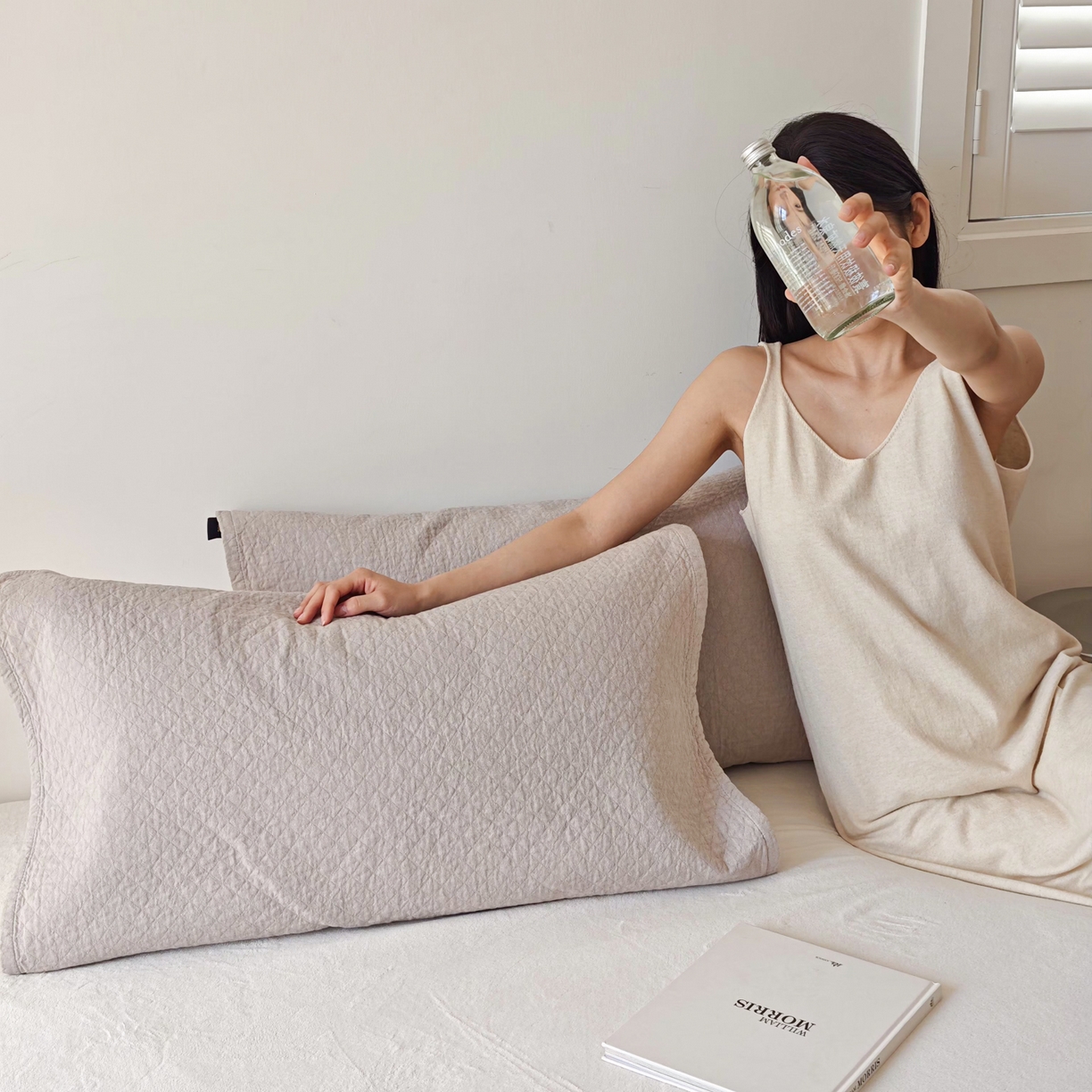 91家纺网 家纺一手货源 找家纺 沐瑟家纺 2026新款格子款枕巾垫巾 素格-浅咖