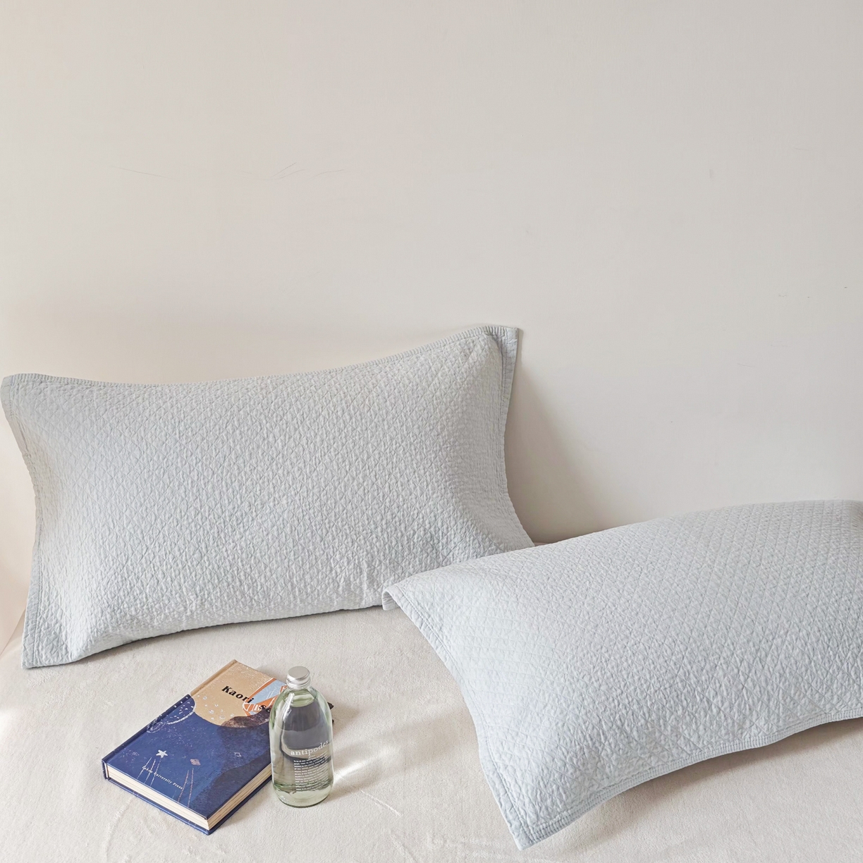 91家纺网 家纺一手货源 找家纺 沐瑟家纺 2026新款格子款枕巾垫巾 素格-浅蓝