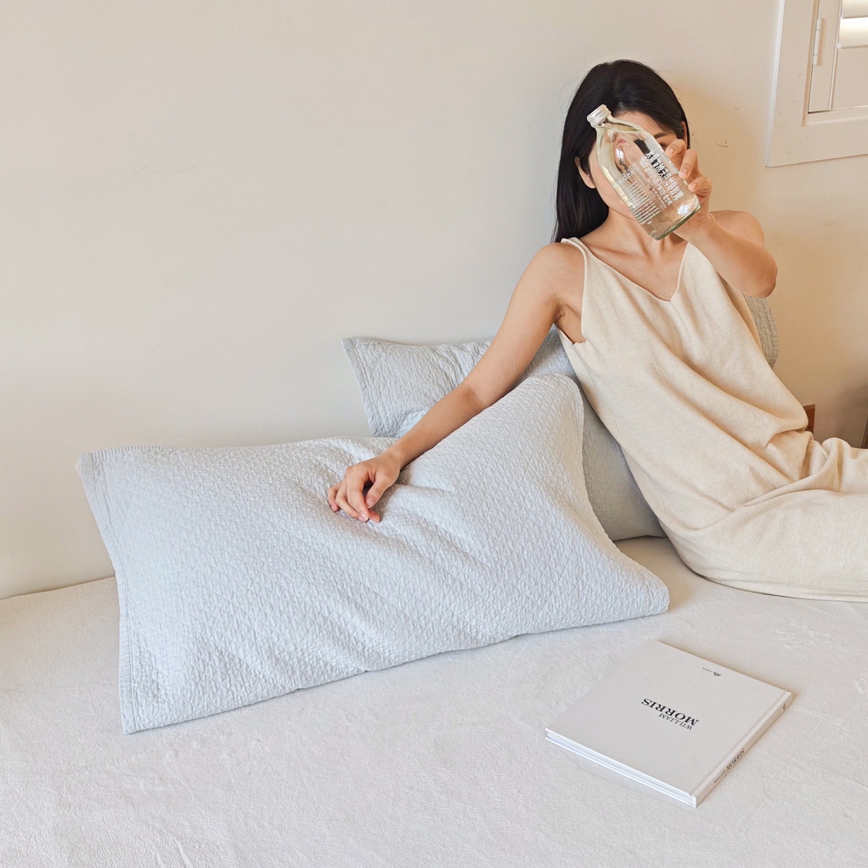 91家纺网 家纺一手货源 找家纺 沐瑟家纺 2026新款格子款枕巾垫巾 素格-浅蓝