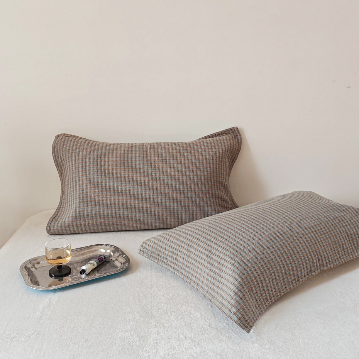 91家纺网 家纺一手货源 找家纺 沐瑟家纺 2026新款格子款枕巾垫巾 芸榕-灰绿