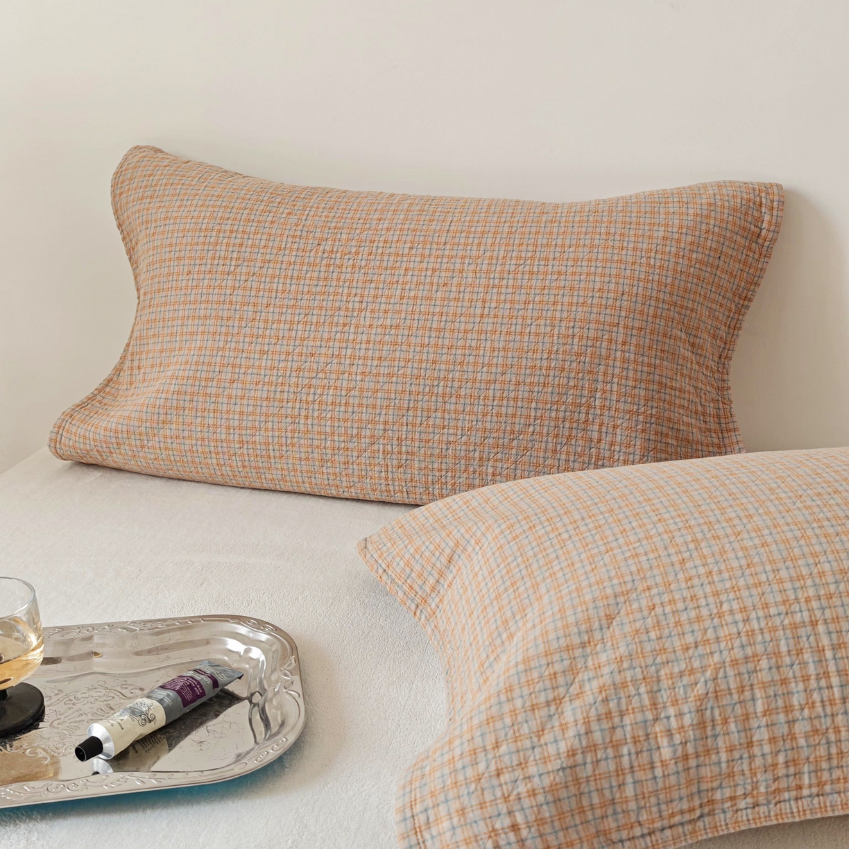 91家纺网 家纺一手货源 找家纺 沐瑟家纺 2026新款格子款枕巾垫巾 芸榕-卡其
