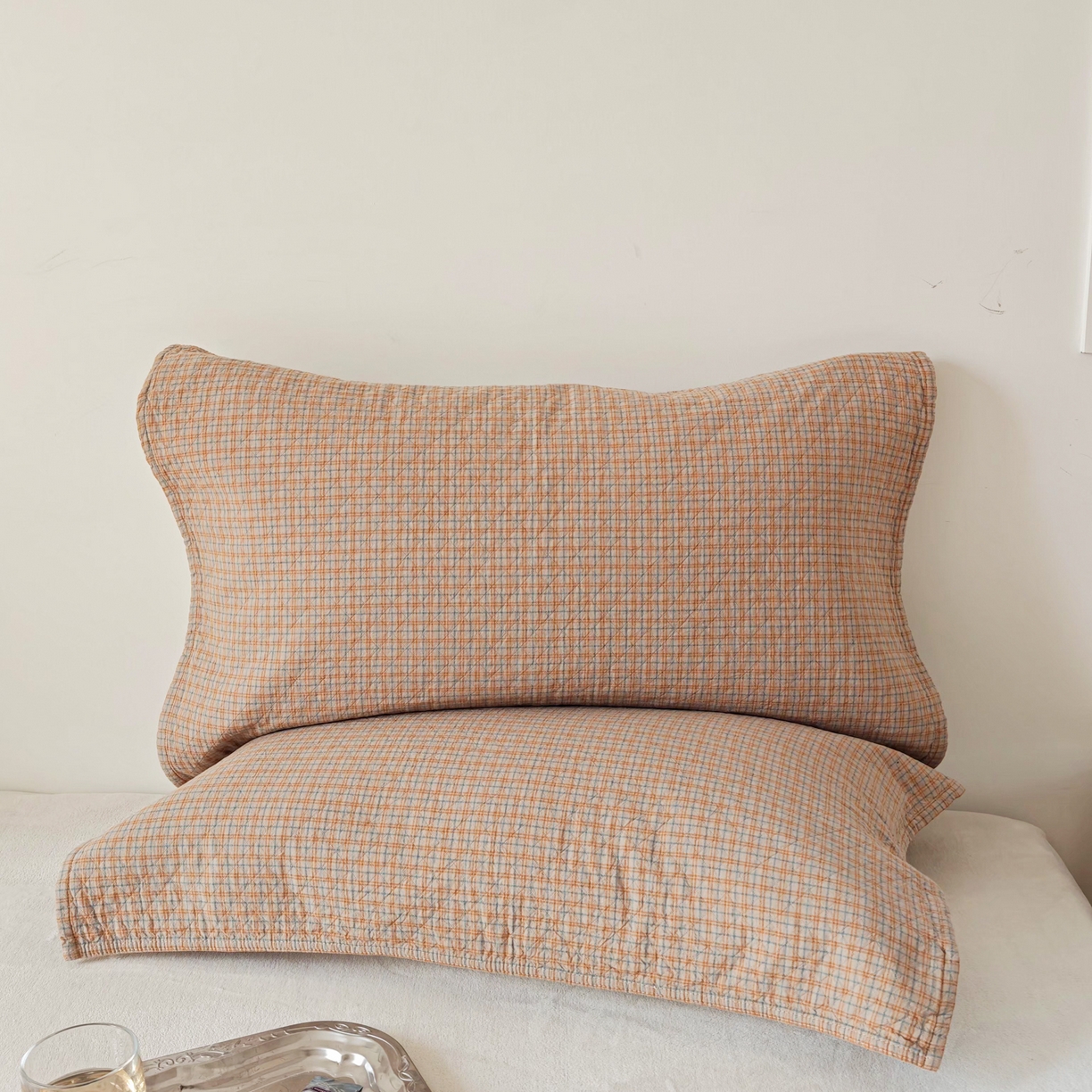 91家纺网 家纺一手货源 找家纺 沐瑟家纺 2026新款格子款枕巾垫巾 芸榕-卡其