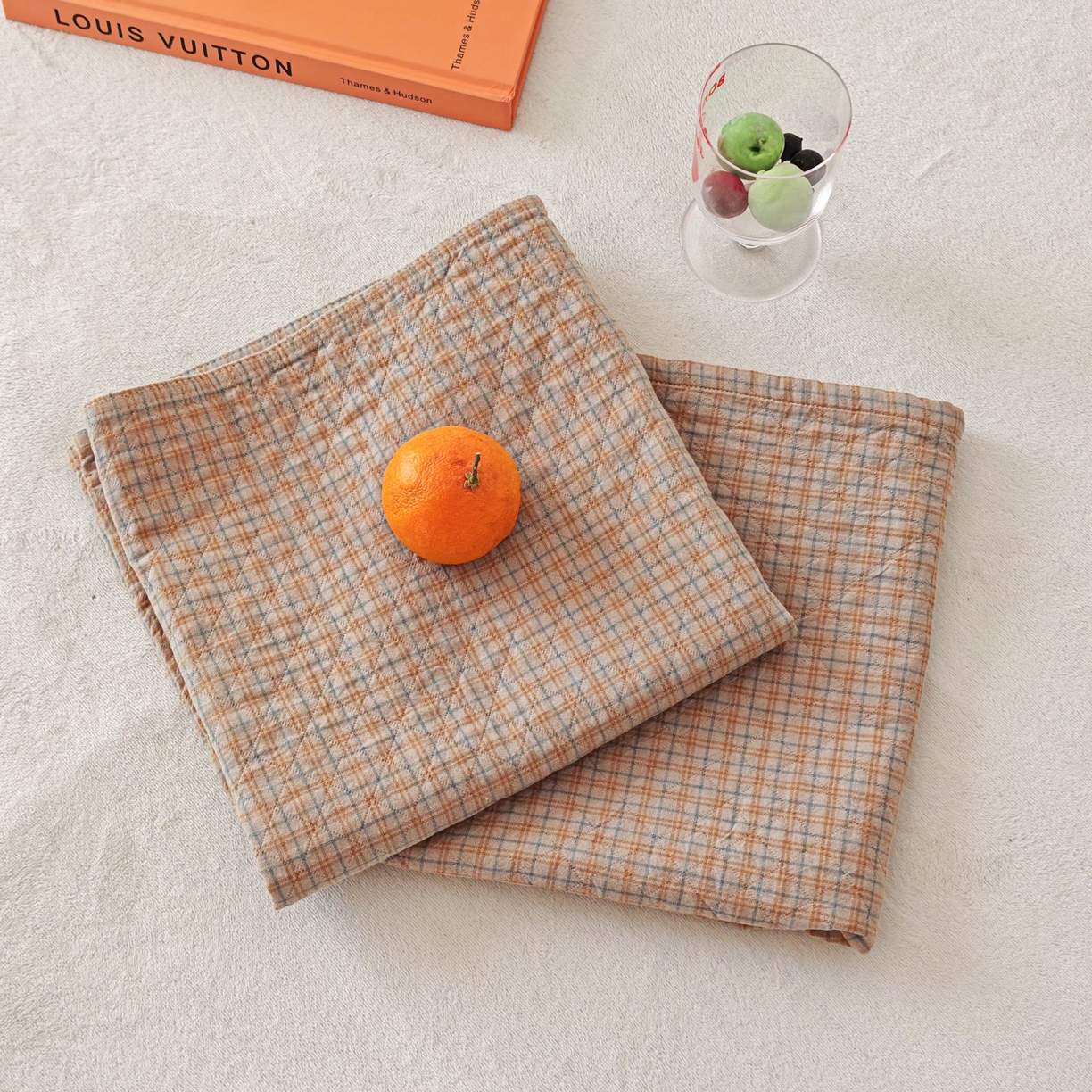 91家纺网 家纺一手货源 找家纺 沐瑟家纺 2026新款格子款枕巾垫巾 芸榕-卡其