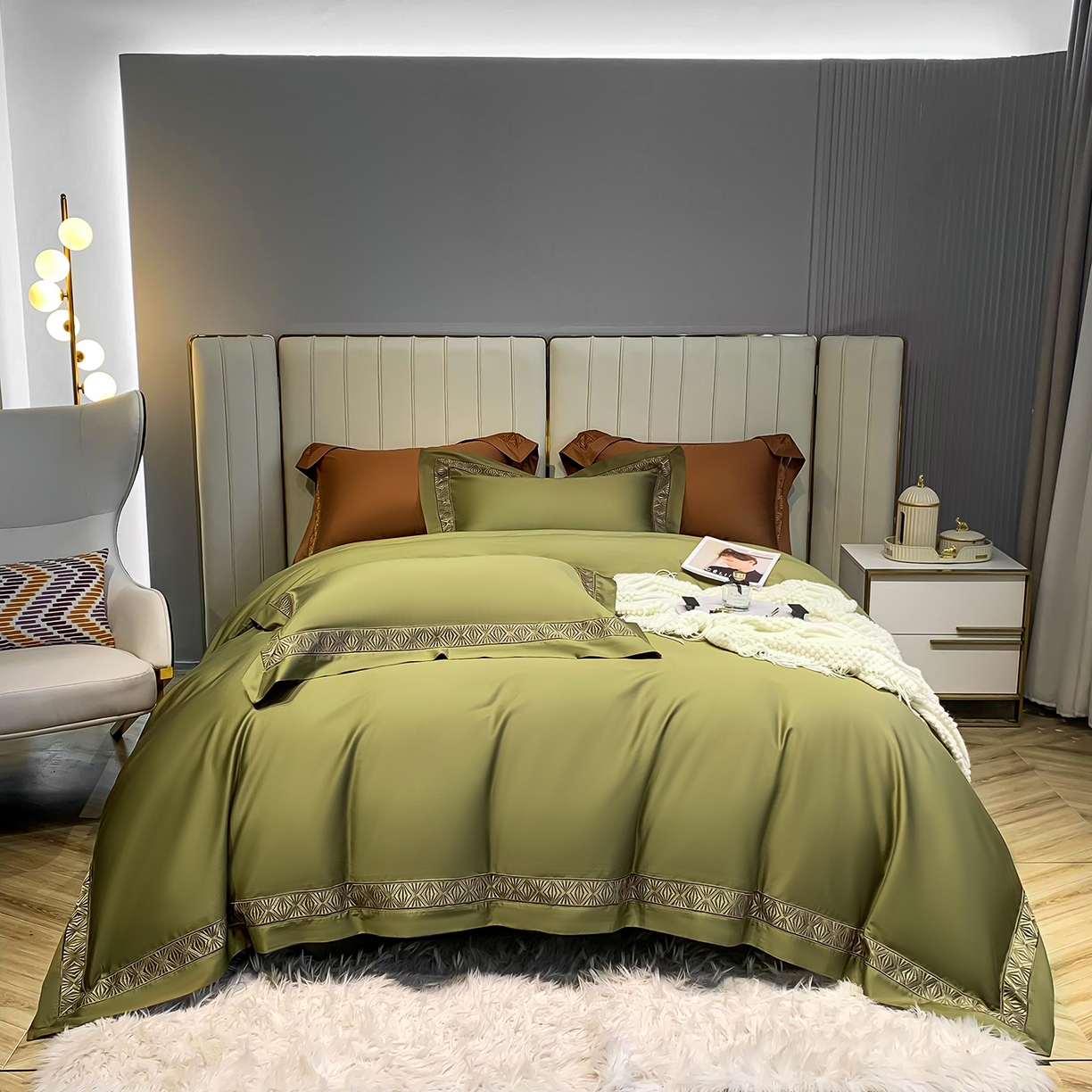 91家纺网 家纺一手货源 找家纺 （总）edra 2026新款纯棉长绒棉轻奢镂空边床盖款四件套-克罗心