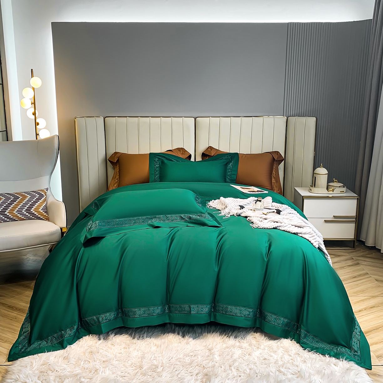 91家纺网 家纺一手货源 找家纺 （总）edra 2026新款纯棉长绒棉轻奢镂空边床盖款四件套-克罗心