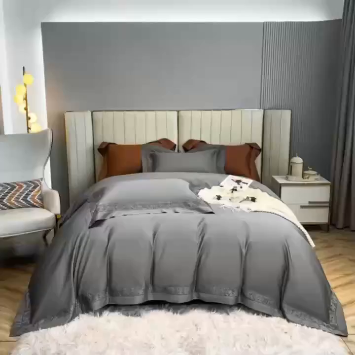 91家纺网 家纺一手货源 找家纺 edra 2026新款纯棉长绒棉轻奢镂空边床盖款四件套-克罗心 克罗心-灰色