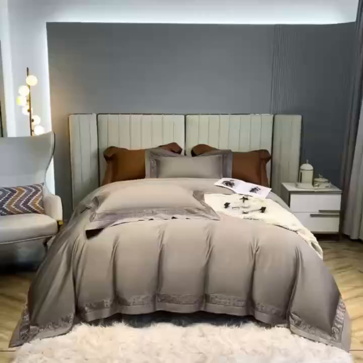 91家纺网 家纺一手货源 找家纺 edra 2026新款纯棉长绒棉轻奢镂空边床盖款四件套-克罗心 克罗心-卡其