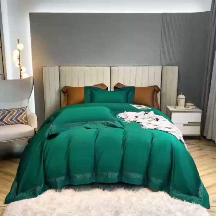 91家纺网 家纺一手货源 找家纺 edra 2026新款纯棉长绒棉轻奢镂空边床盖款四件套-克罗心 克罗心-墨绿