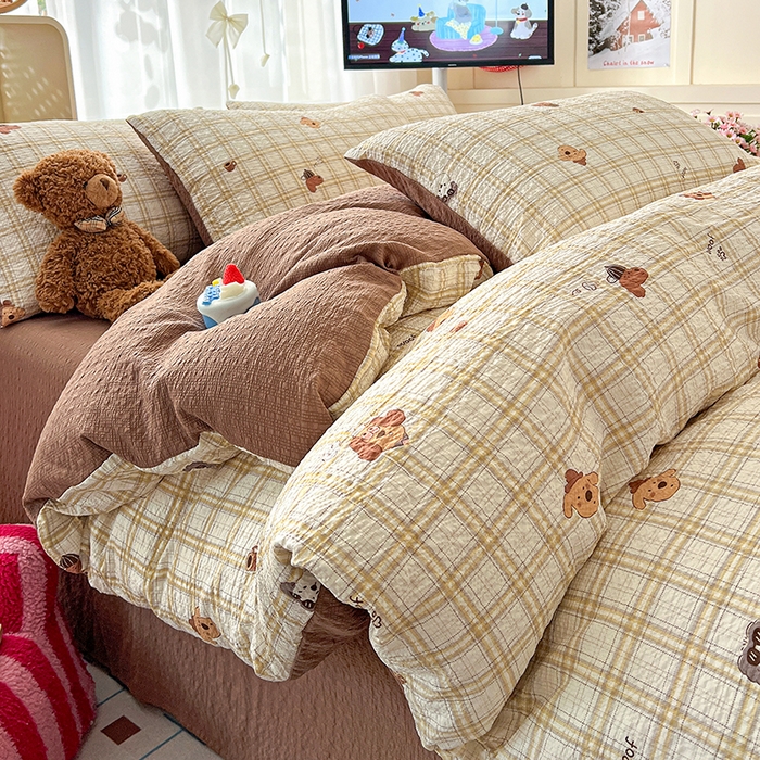 91家纺网 家纺一手货源 找家纺 （总）梦纤绒 2026春夏新款简单款泡芙纱印花四件套