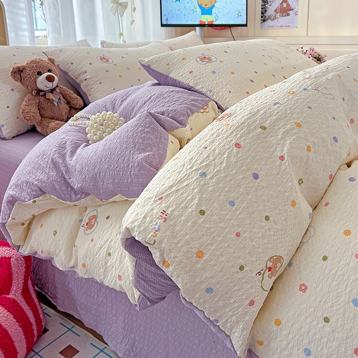 91家纺网 家纺一手货源 找家纺 （总）梦纤绒 2026春夏新款简单款泡芙纱印花四件套