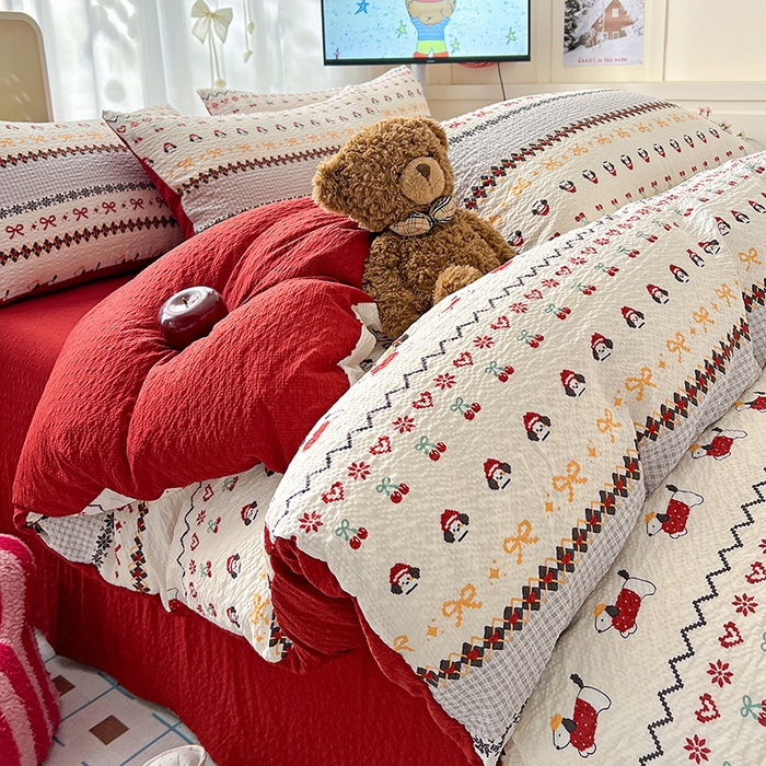 91家纺网 家纺一手货源 找家纺 （总）梦纤绒 2026春夏新款简单款泡芙纱印花四件套