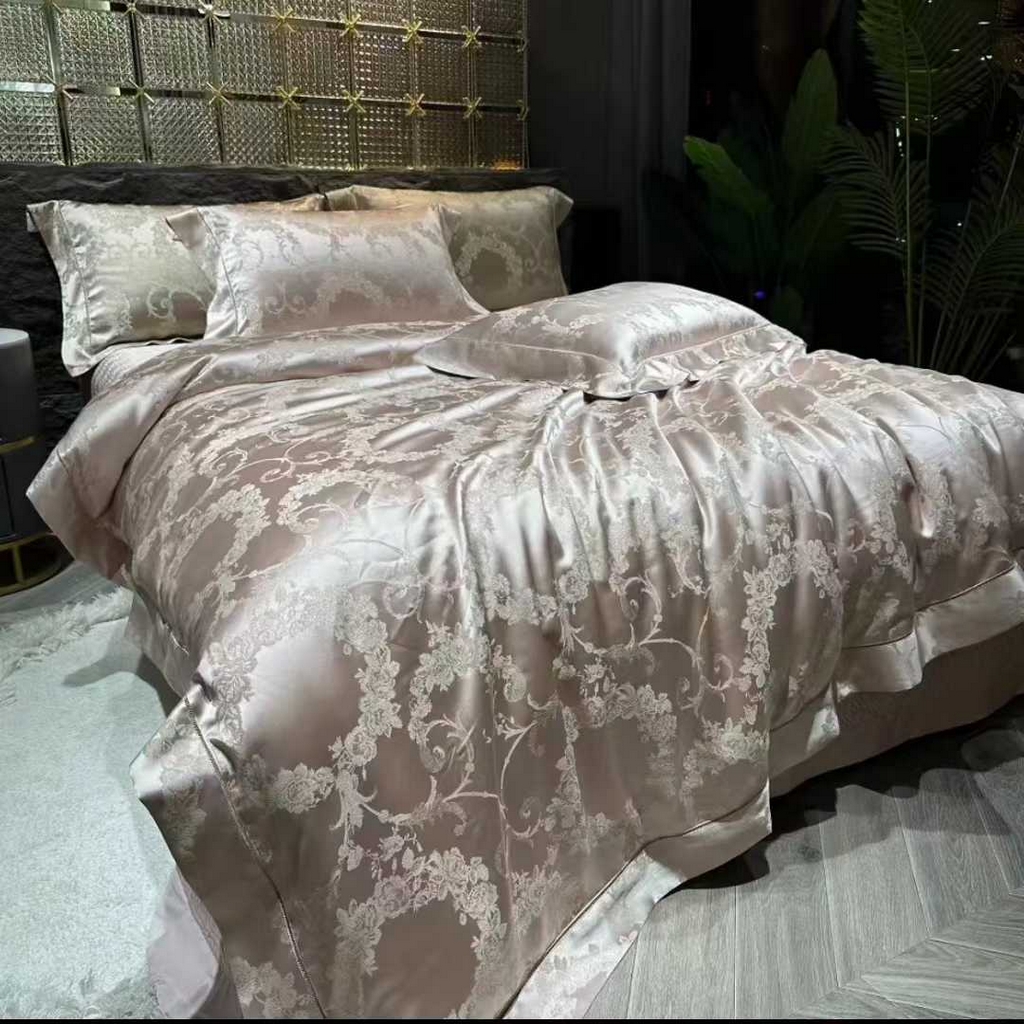 edra 2026新款真丝天丝轻奢提花床盖款四件套-繁花 繁花-银灰