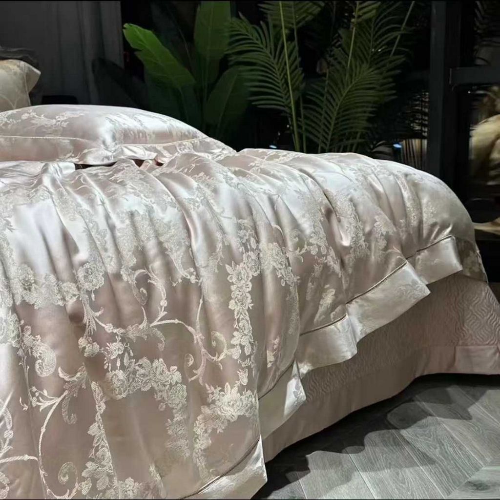 91家纺网 家纺一手货源 找家纺 edra 2026新款真丝天丝轻奢提花床盖款四件套-繁花 繁花-银灰