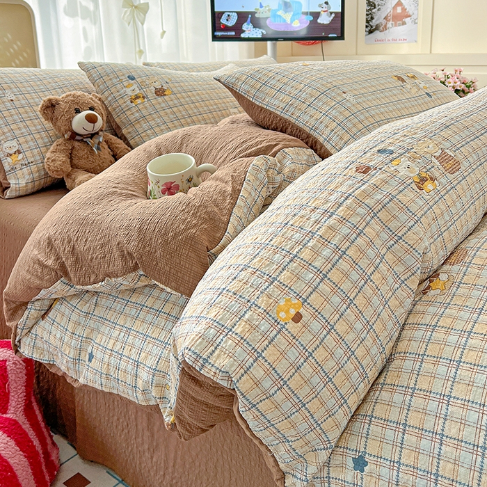 91家纺网 家纺一手货源 找家纺 （总）梦纤绒 2026春夏新款简单款泡芙纱印花四件套