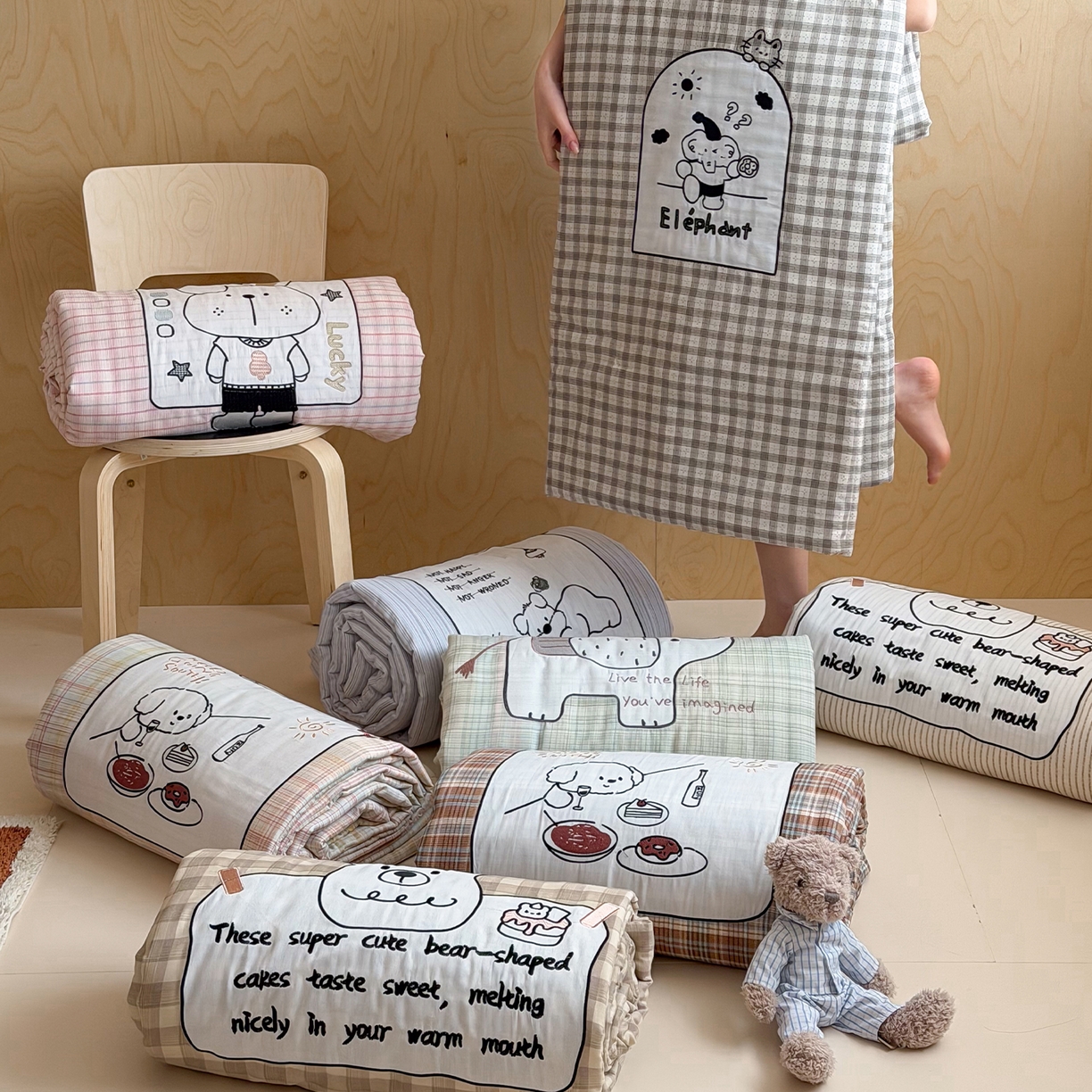 91家纺网 家纺一手货源 找家纺 一加一 2026新款全棉双层纱贴布绣大豆夏被-格格乐园 组合图【仅供参考 不可下单】