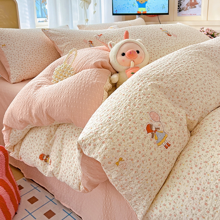 91家纺网 家纺一手货源 找家纺 （总）梦纤绒 2026春夏新款简单款泡芙纱印花四件套