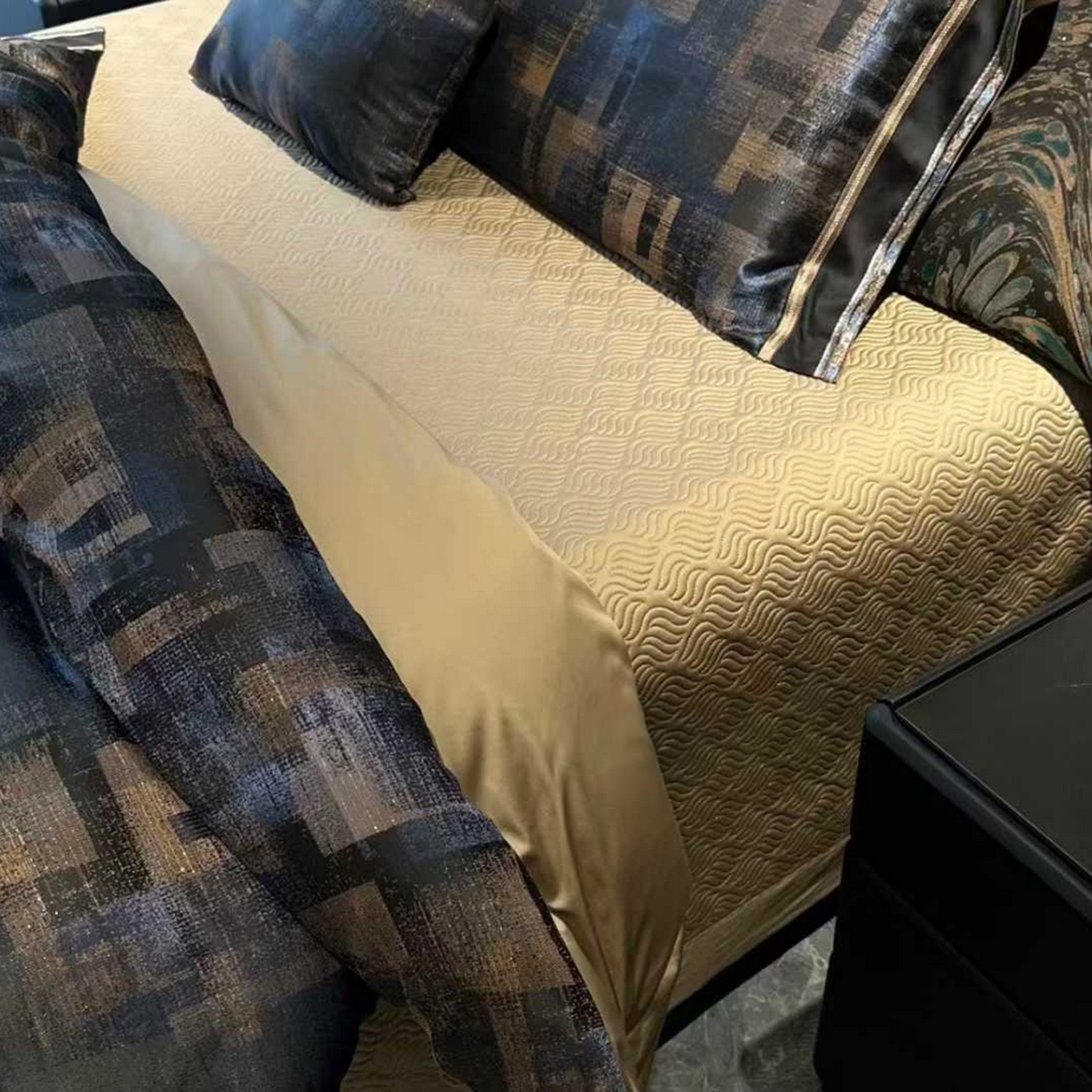 91家纺网 家纺一手货源 找家纺 edra 2026新款真丝天丝轻奢提花床盖款四件套 蓝图