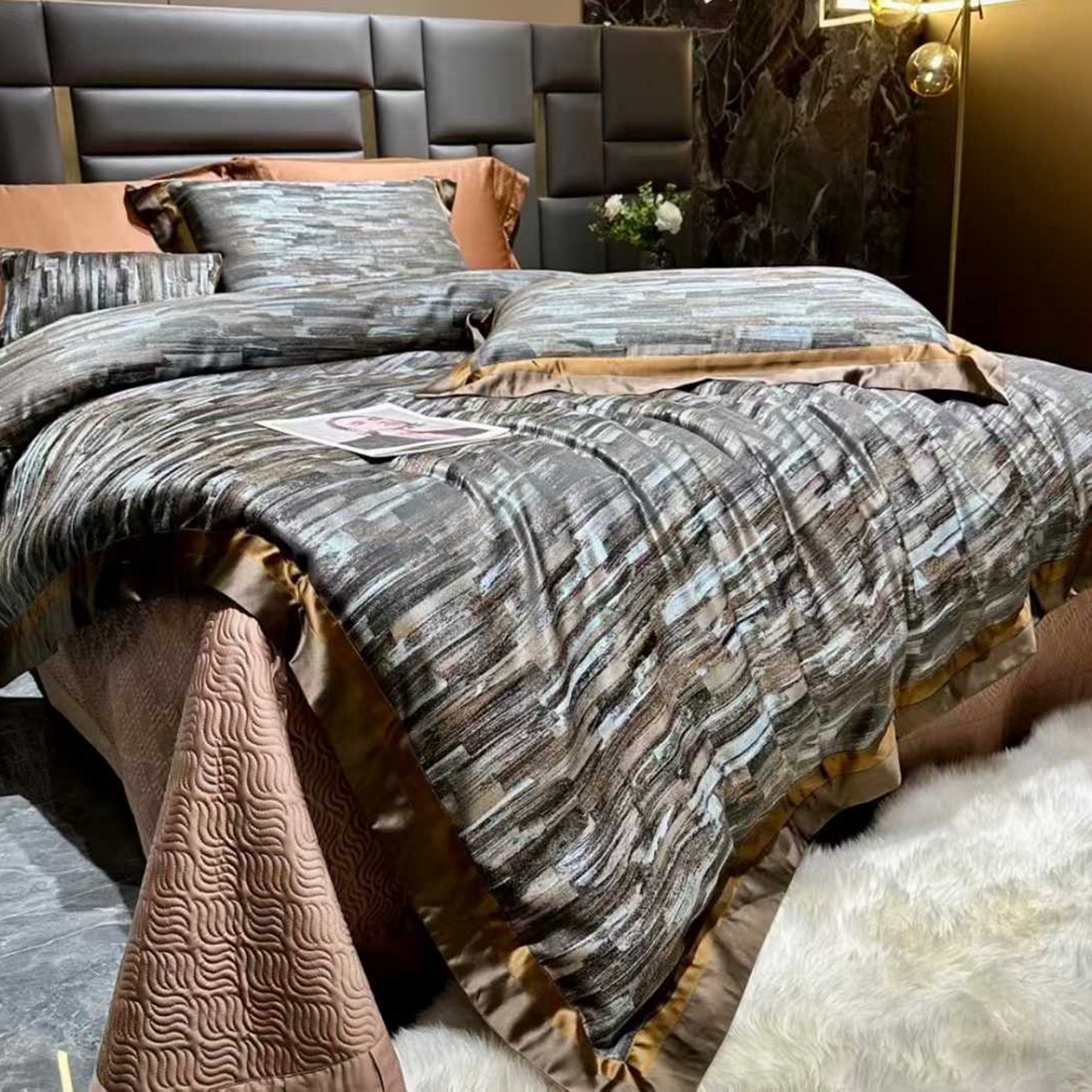 91家纺网 家纺一手货源 找家纺 edra 2026新款真丝天丝轻奢提花床盖款四件套 莫奈