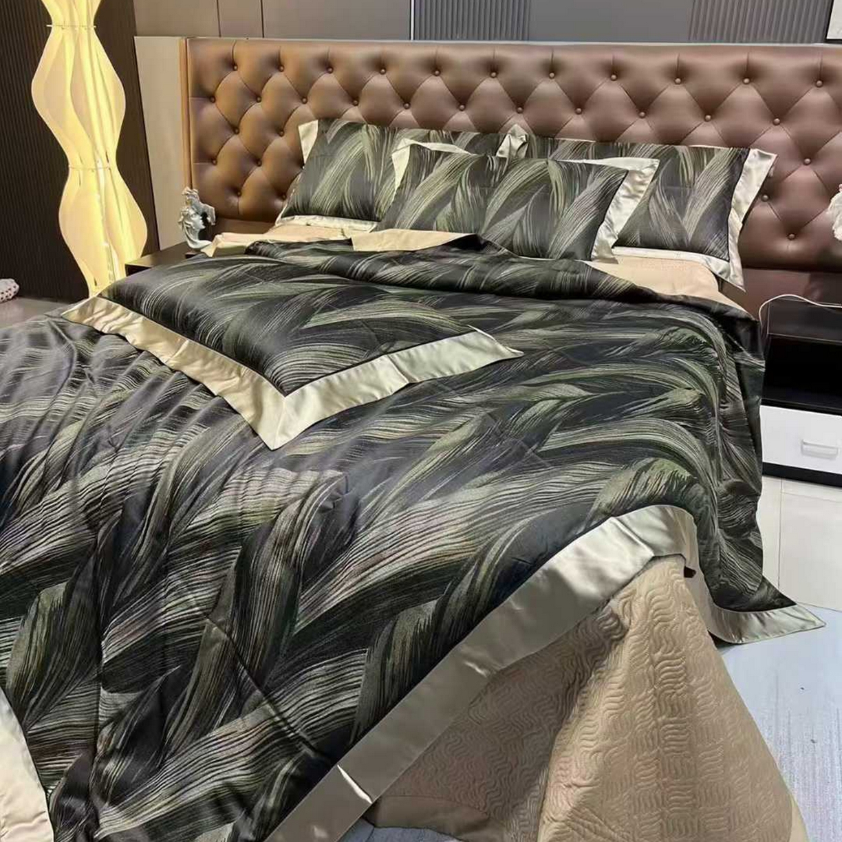 91家纺网 家纺一手货源 找家纺 edra 2026新款真丝天丝轻奢提花床盖款四件套 叶岚