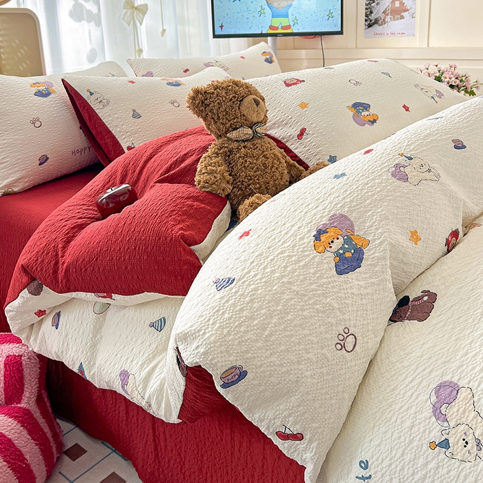 91家纺网 家纺一手货源 找家纺 （总）梦纤绒 2026春夏新款简单款泡芙纱印花四件套