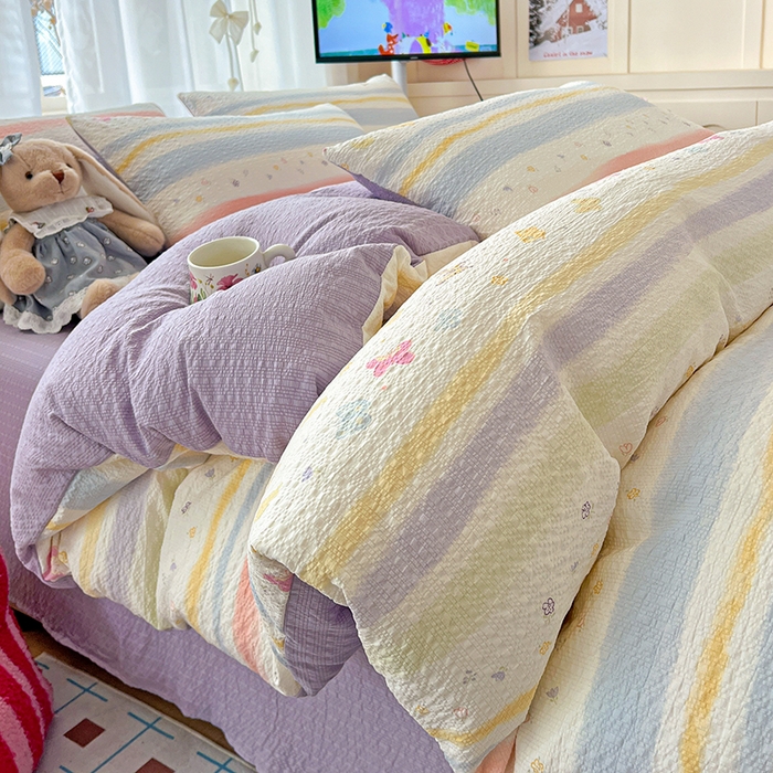 91家纺网 家纺一手货源 找家纺 （总）梦纤绒 2026春夏新款简单款泡芙纱印花四件套