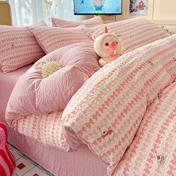 91家纺网 家纺一手货源 找家纺 （总）梦纤绒 2026春夏新款简单款泡芙纱印花四件套