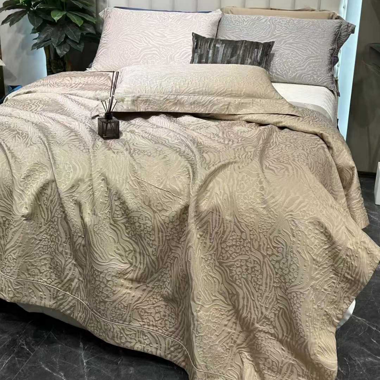 91家纺网 家纺一手货源 找家纺 （总）edra 2026新款纯棉长绒棉轻奢拉花床盖款四件套-薇诺娜