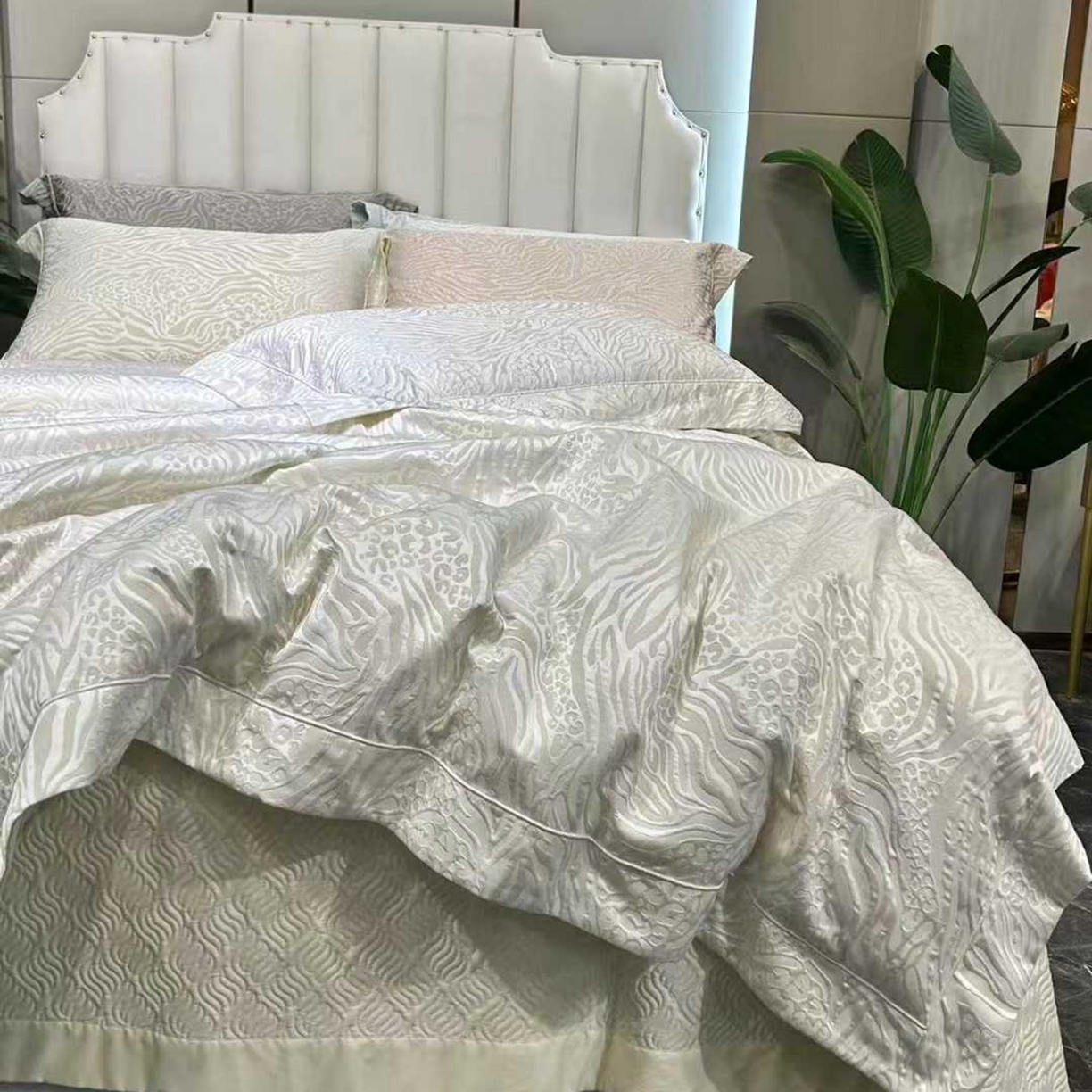 91家纺网 家纺一手货源 找家纺 edra 2026新款纯棉长绒棉轻奢拉花床盖款四件套-薇诺娜 薇诺娜-奶白