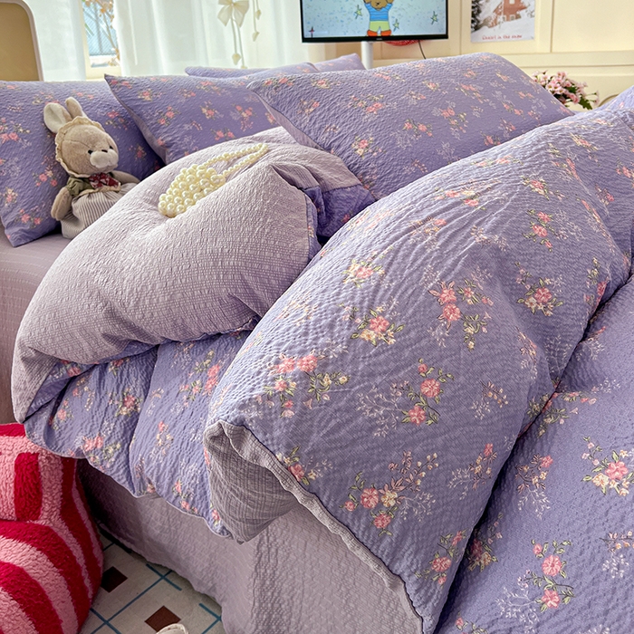 91家纺网 家纺一手货源 找家纺 （总）梦纤绒 2026春夏新款简单款泡芙纱印花四件套