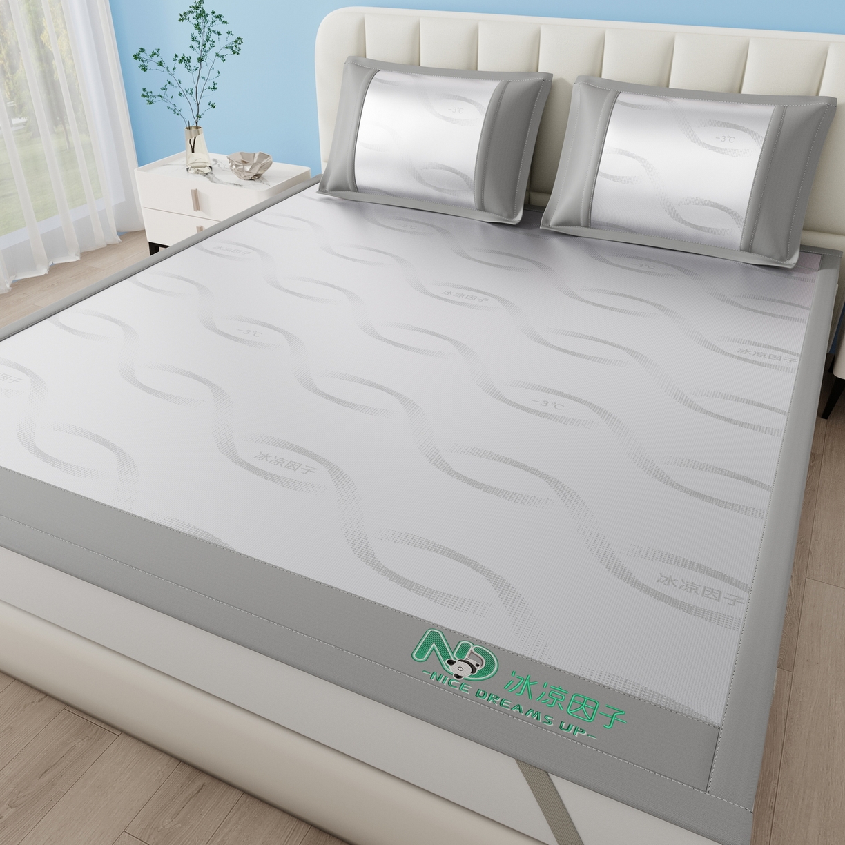 91家纺网 家纺一手货源 找家纺 雅诗帛 2026新款冰凉因子冰丝席-冰凉因子 冰凉因子-灰