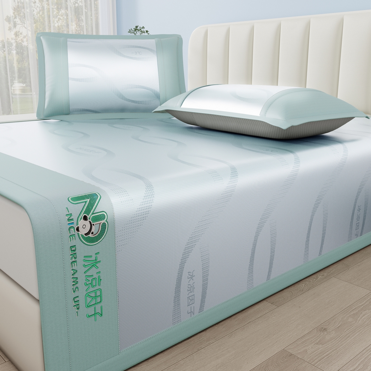 91家纺网 家纺一手货源 找家纺 雅诗帛 2026新款冰凉因子冰丝席-冰凉因子 冰凉因子-绿