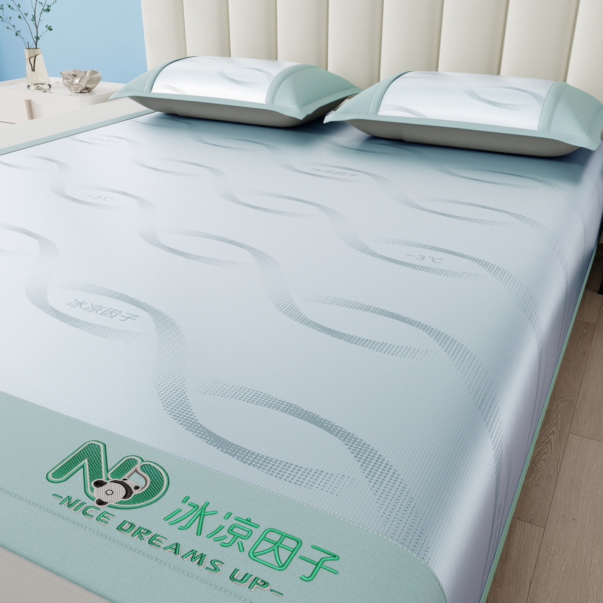 91家纺网 家纺一手货源 找家纺 雅诗帛 2026新款冰凉因子冰丝席-冰凉因子 冰凉因子-绿