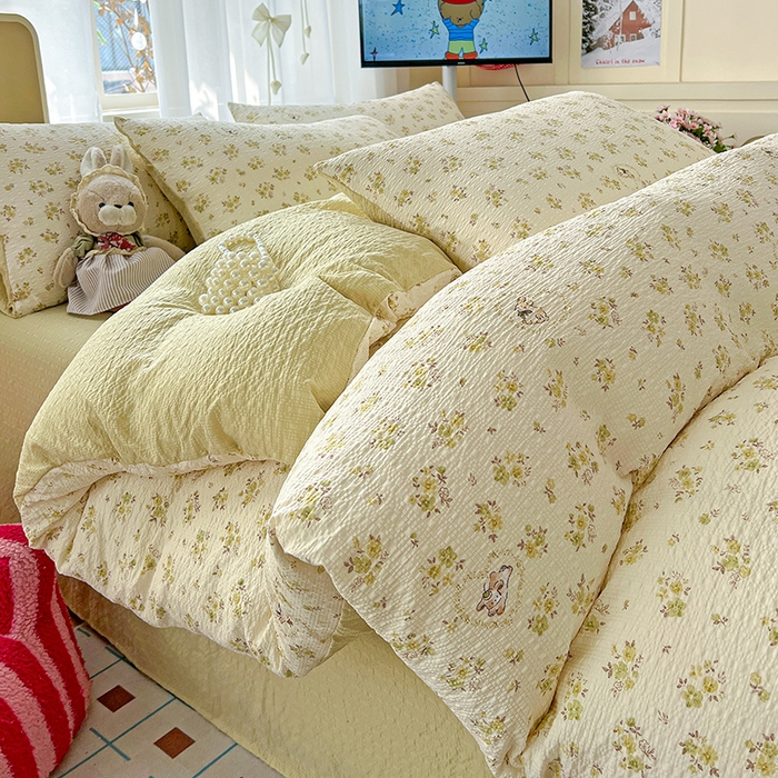 梦纤绒 2026春夏新款简单款泡芙纱印花四件套 春日来信