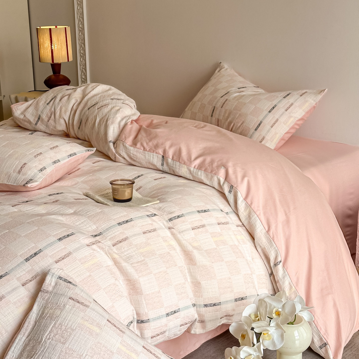 91家纺网 家纺一手货源 找家纺 眠博士 2025新款全棉纯棉华夫格床垫套四件套 华夫格床垫套 套件 果绿